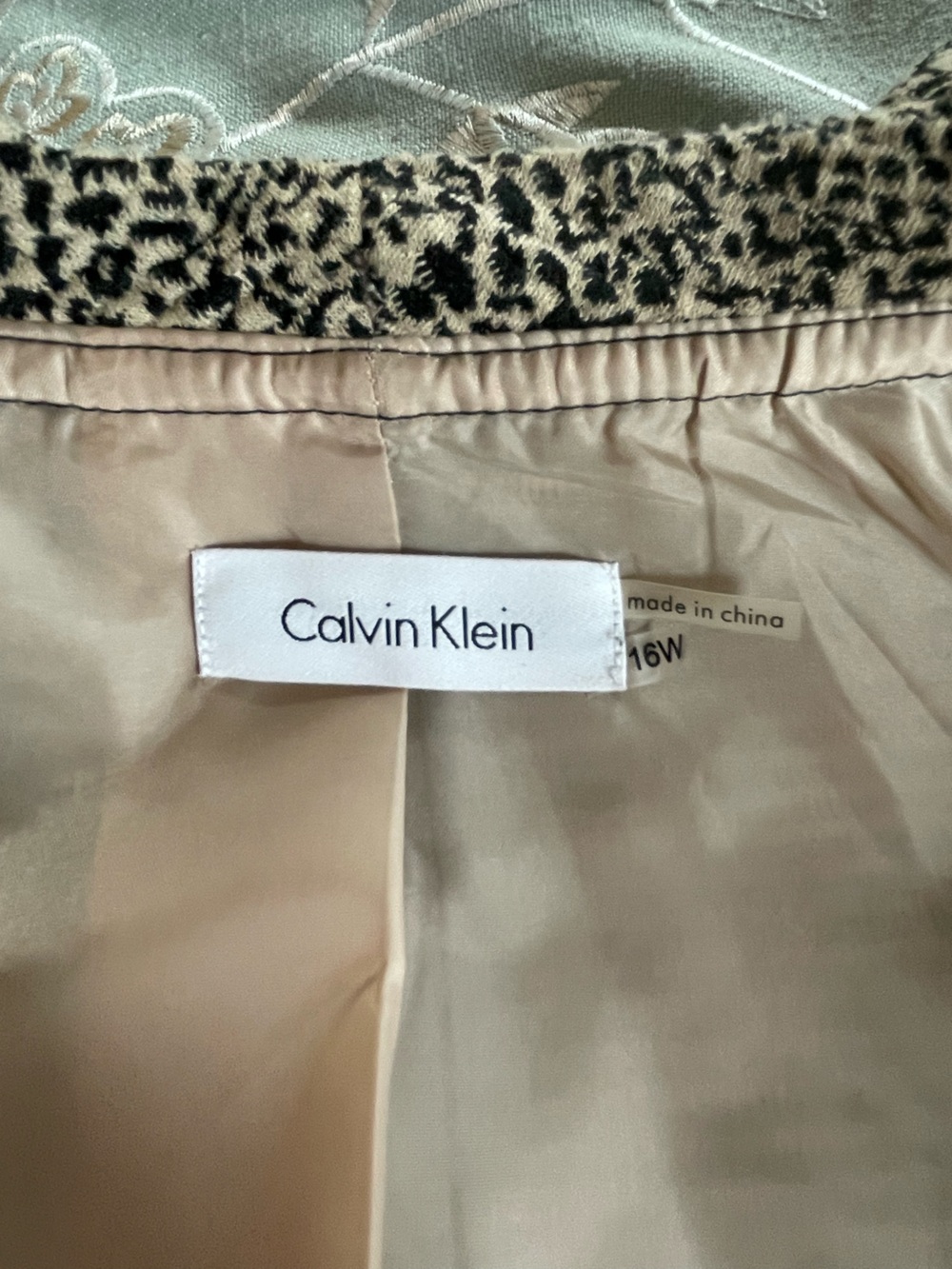 Calvin Klein Taupe and Black Leopard-Print Open Coat - Picture 10 of 15